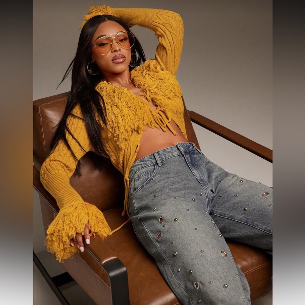Yellow Fringed Women's Sweater